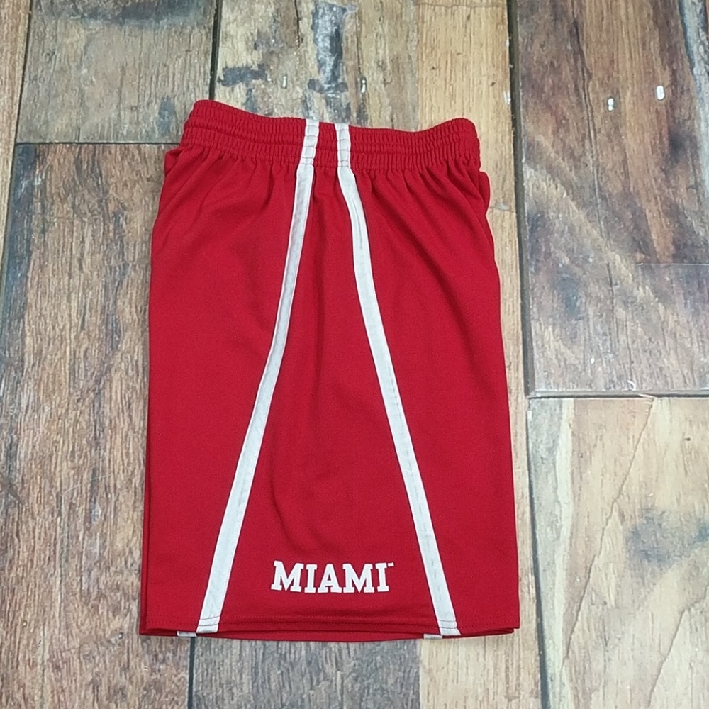 Vintage Made in USA "Miami" Red Gym Shorts by Dodger Large 26" Waist 9.5" Inseam